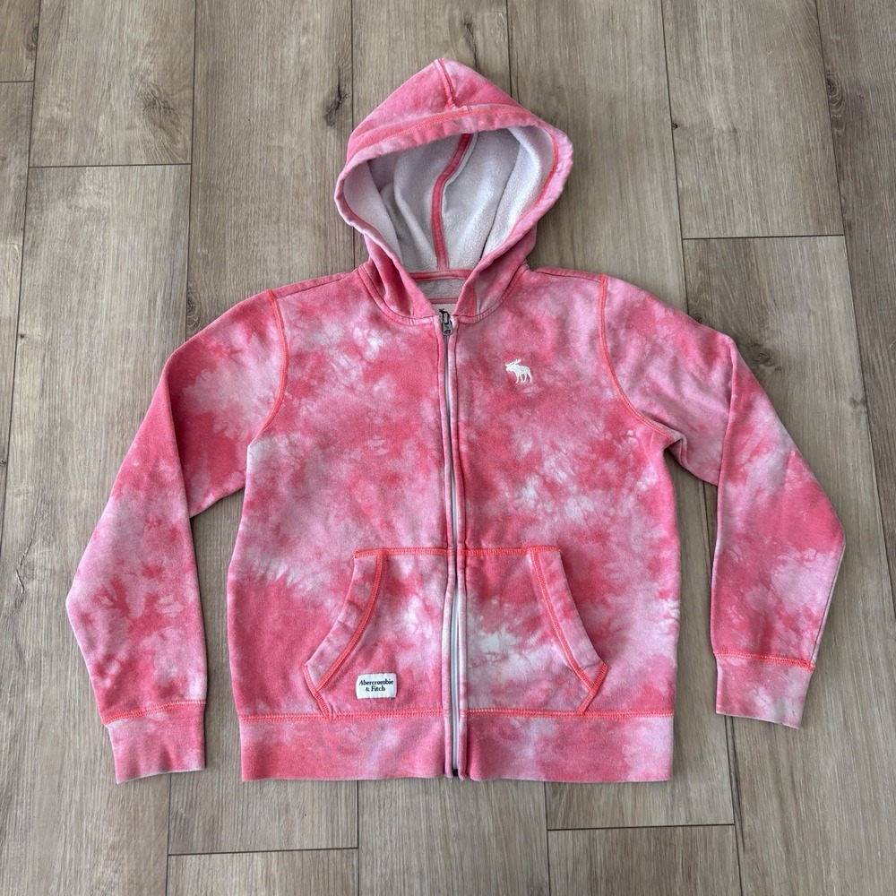 Abercrombie & Fitch Kids Pink Tie-Dye‎ Crop Hoodie Full Zip Front Pocket 13/14